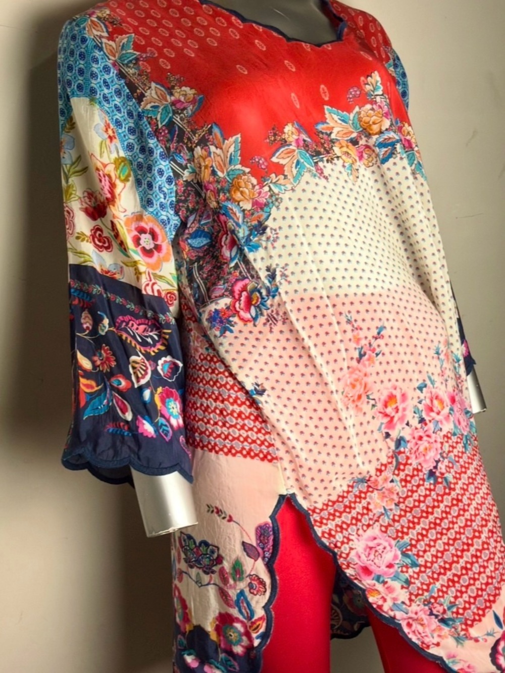 Johnny Was Red & Pink Floral Border Tunic Dress - Picture 5 of 12